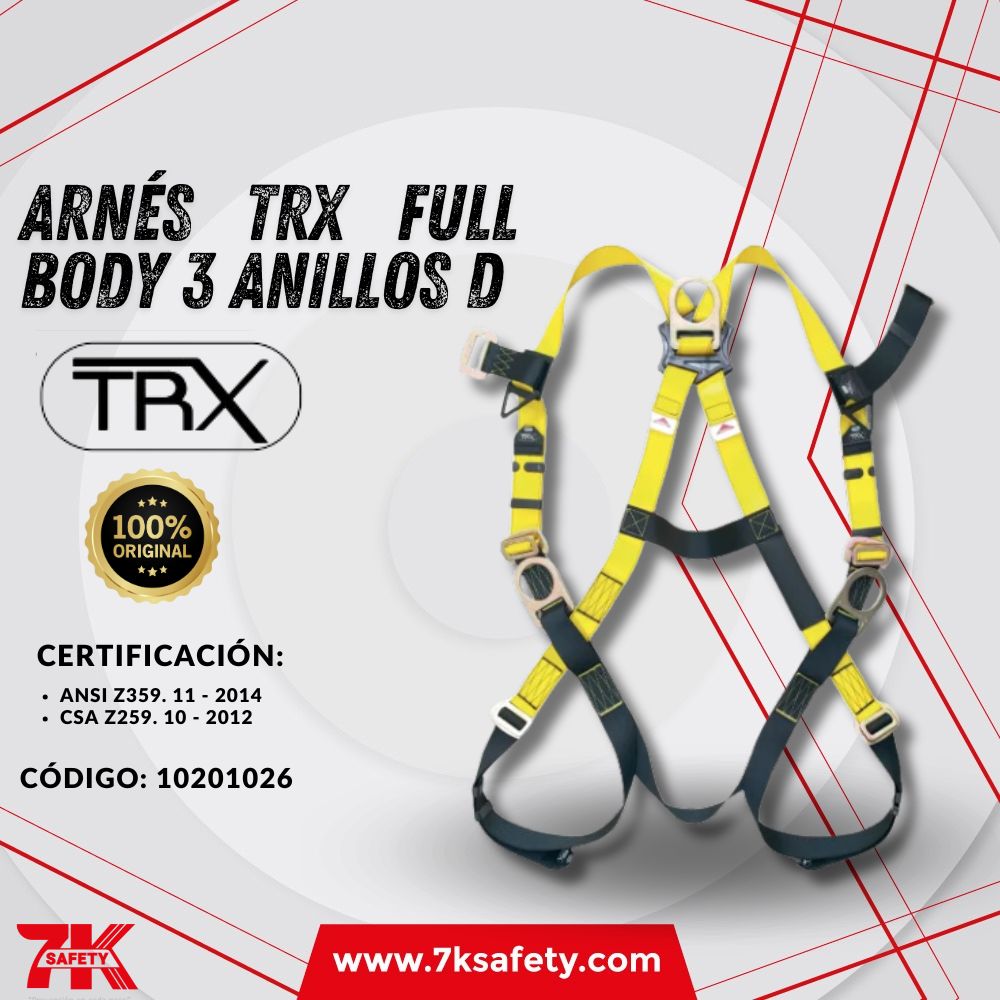 Arnés TRX Full Body 3 Anillos D 2 Arnés TRX, Arnés full body, Arnés con 3 anillos D, Protección en altura, Detención de caídas, Seguridad laboral, EPP, Trabajos en altura, Arnés industrial, Arnés ergonómico, Arnés certificado, Arnés para construcción.