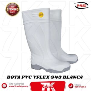 Bota PVC V-Flex 943 blanca con punta de acero y suela antideslizante