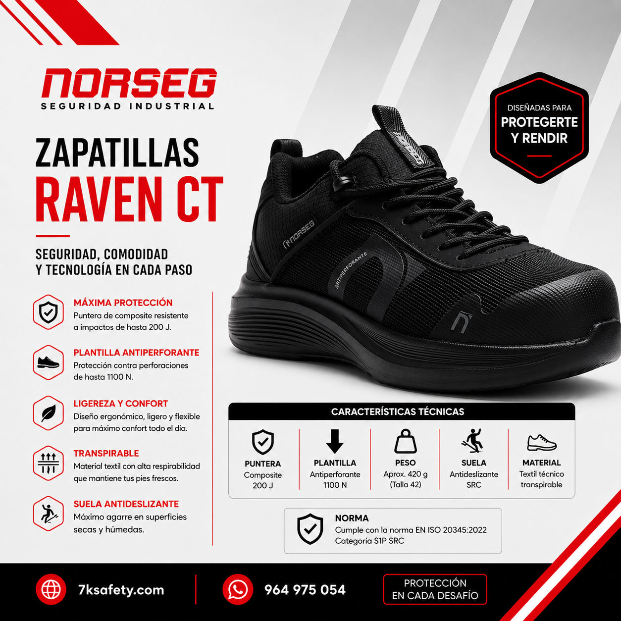 Zapatilla de Seguridad Norseg Raven CT Unisex 1 Zapatilla de Seguridad Norseg Raven CT Unisex para trabajos industriales