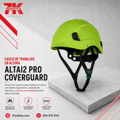 Casco para Alturas Coverguard ALTAI2 PRO Verde Limón con ajuste por rueda y barboquejo de 4 puntos