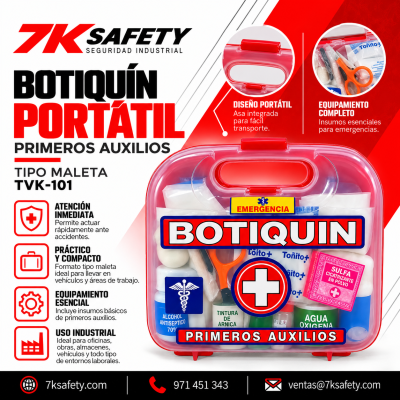 Botiquín Portátil Primeros Auxilios TVK-101 tipo maleta para atención de emergencias