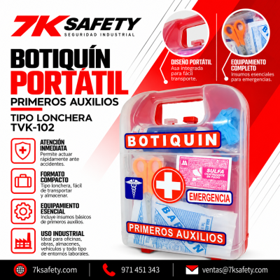 Botiquín Portátil Tipo Lonchera TVK-102 para primeros auxilios y atención de emergencias