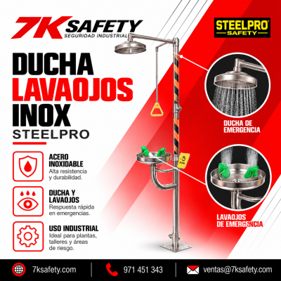 Ducha Lavaojos Inox Steelpro BD-560A de acero inoxidable 304 para emergencias químicas industriales