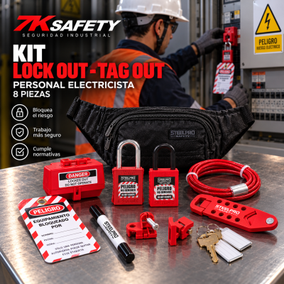 Kit de bloqueo electricista Steelpro LOTO con candados, bloqueadores eléctricos, cable y canguro negro