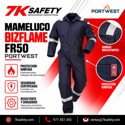 Mameluco Bizflame FR50 Portwest ignífugo y antiestático con bolsillos y cintas reflectantes
