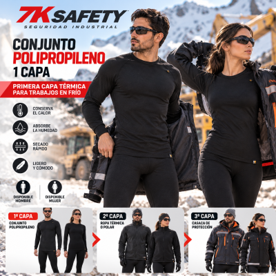Conjunto térmico de polipropileno primera capa Hardwork negro con camiseta de manga larga y pantalón